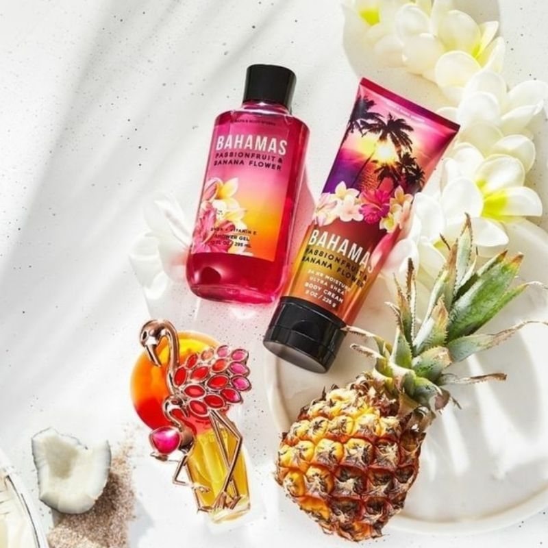 BATH AND BODY WORKS BBW BAHAMAS PASSIONFRUIT &amp; BANANA FLOWER SERIES MIST LOTION SHOWER GEL BODY CREAM HAND CREAM SHOWER GEL BODY CREAM LOTION MIST WASH WALLFLOWER ROOMSPRAY SCENTPORTABLE GENTLE GEL DEEP CLEANSING GENTLE FOAMING CREAMY LUXE