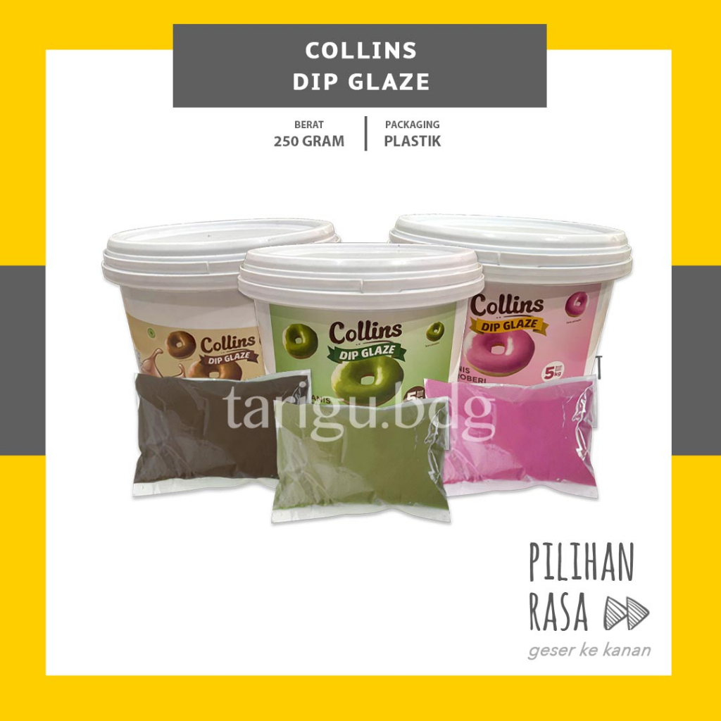 DIP GLAZE COLLINS 250GR - TOPPING DONAT GLAZE COLIN - TOPING PISANG COKLAT NUGGET - SAUS COKLAT WARNA WARNI