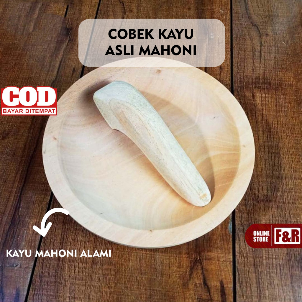 Cobek Kayu Premium Mahony Alat Tumbukan Bahan Makanan Ulekan Kayu