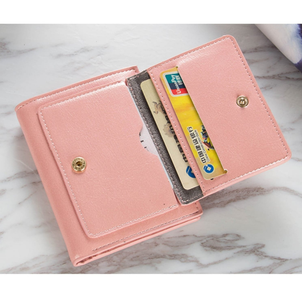 DOMPET LIPAT WANITA BAELLERRY ORIGINAL KULIT PINK LUCU BARBARA WA677P3 IMPORT KOREA CEWEK SLOT KARTU KECIL RESLETING UANG KOIN MINI REMAJA KEKINIAN SIMPLE BRANDED MURAH PREMIUM