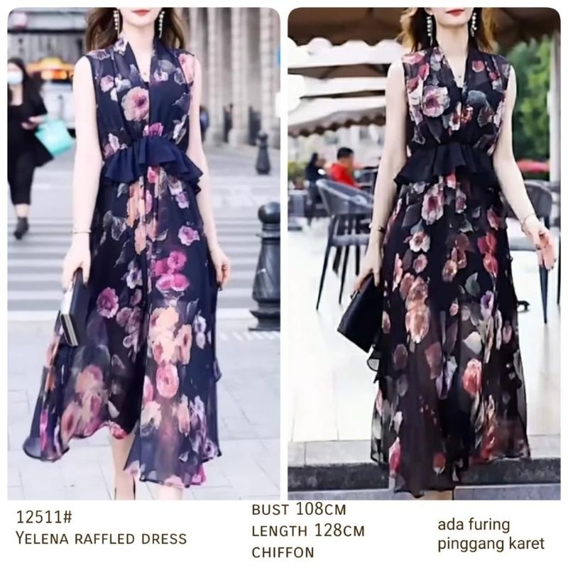 MDLV ~ 12511# Yelena Raffled Dress Flower Sifon Premium
