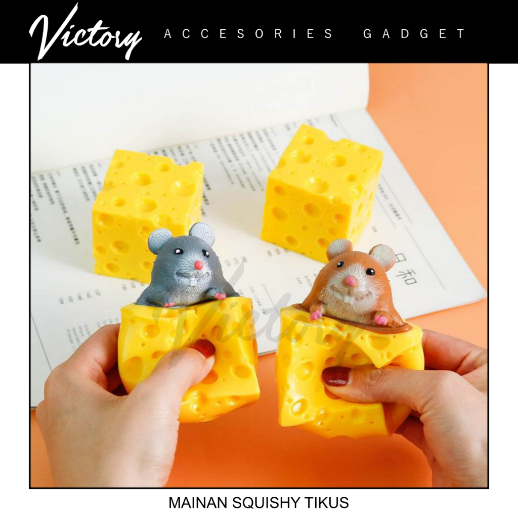 VICTORY Mainan Pop it Squishy Karet Silikon / Mainan tikus Keju Lucu Remasan / Mainan Penghilang Stres