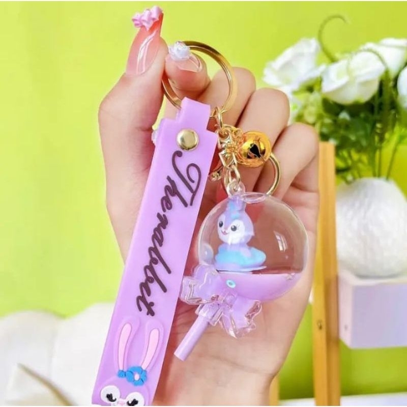 FerenHongXia Gantungan kunci bentuk kartun kelinci ungu-gelas Boba Lolypop ungu bahan akrilik
