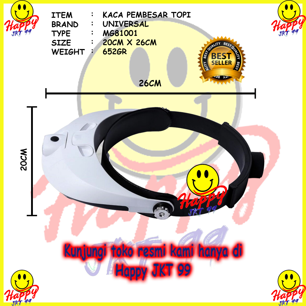 KACA PEMBESAR TOPI REPARASI MG81001 JAM 5X MAGNIFIER LENSA 2 LED ORI