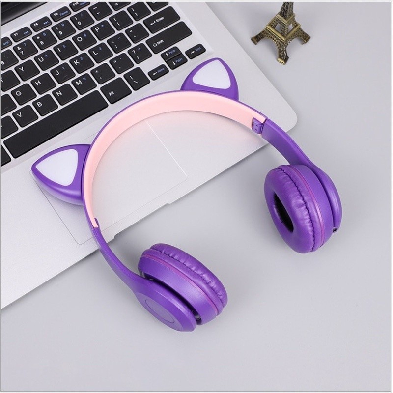 Headset Bluetooth Cat P47M LED Lamp Headphone Kucing Wireless New