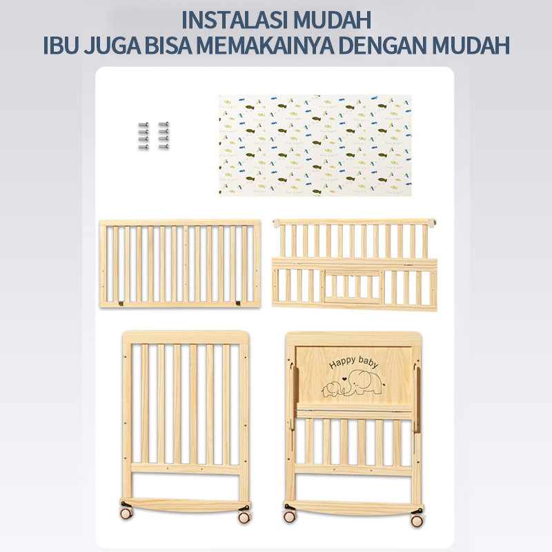 Tempat tidur kayu solid multifungsi Tempat Tidur Bayi/tempat tidur bermain/tempat tidur bayi/boks bayi