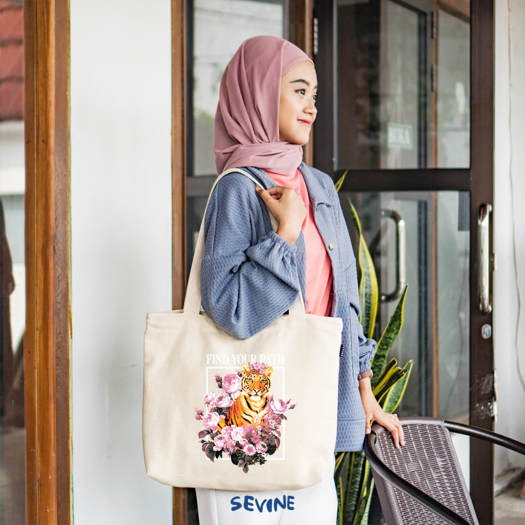 Sevine Tote Bag Kanvas Sekat Emily Resleting Kantong Tas Wanita Sekolah Kuliah Fashion Totebag Kerja Aesthetic - JJ