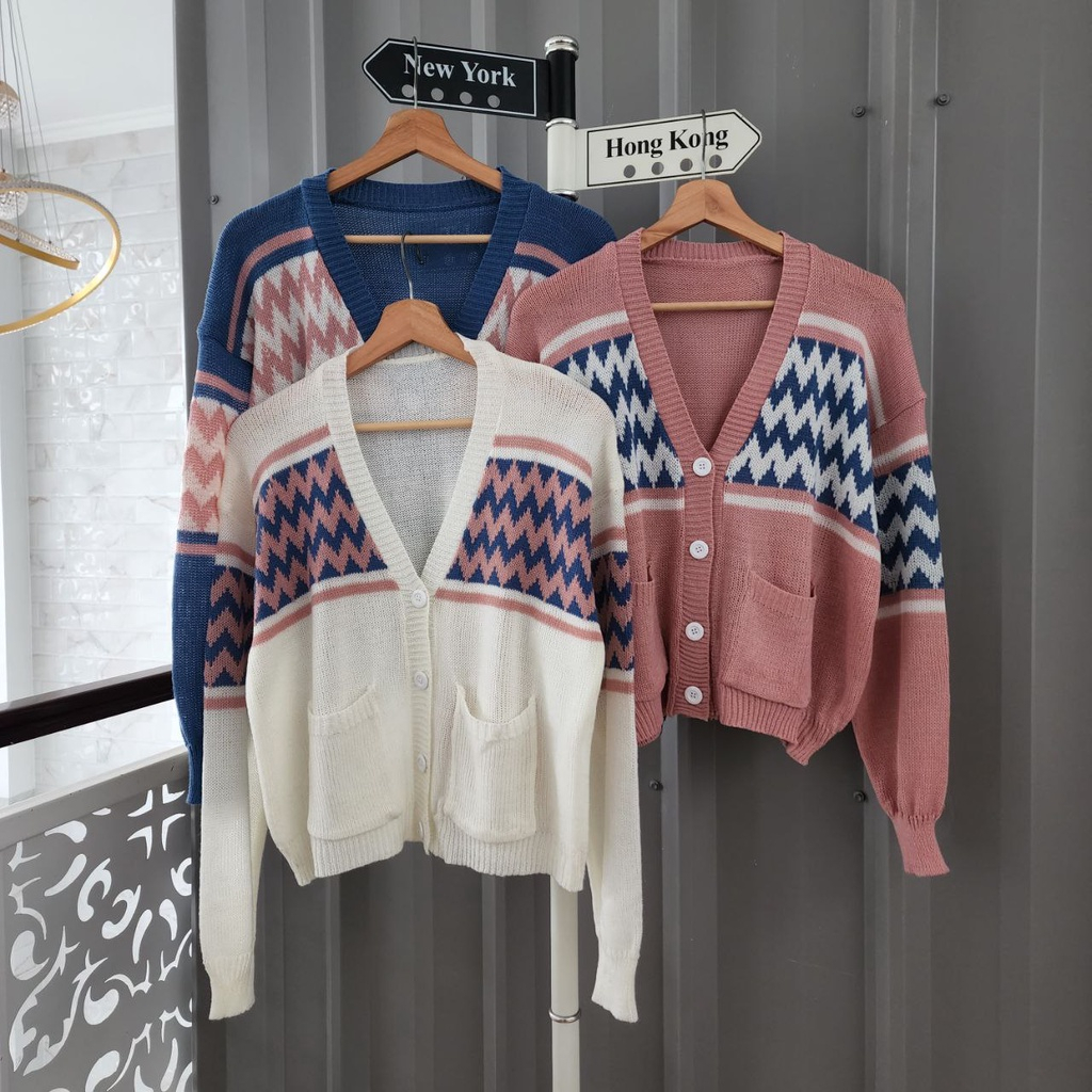 Cindy Zigzag Outer Knitwear Cardigan Korean Style