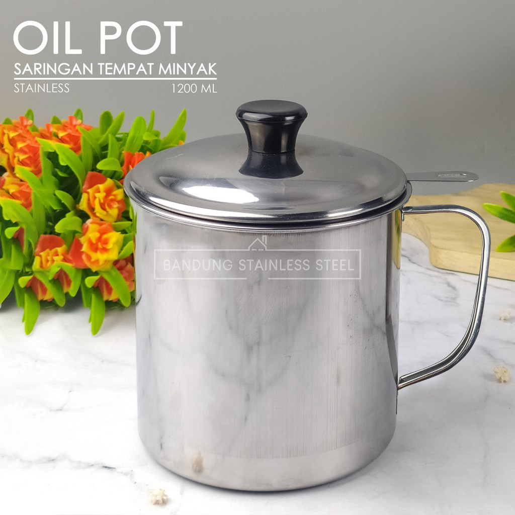 Oil Pot Saringan Tempat Minyak 1200ml Stainless Steel No Drip