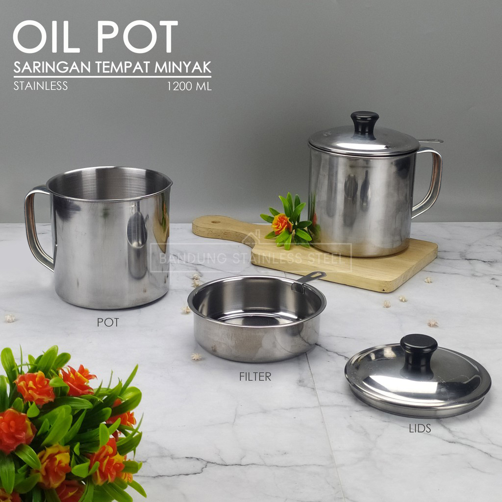 Oil Pot Saringan Tempat Minyak 1200ml Stainless Steel No Drip