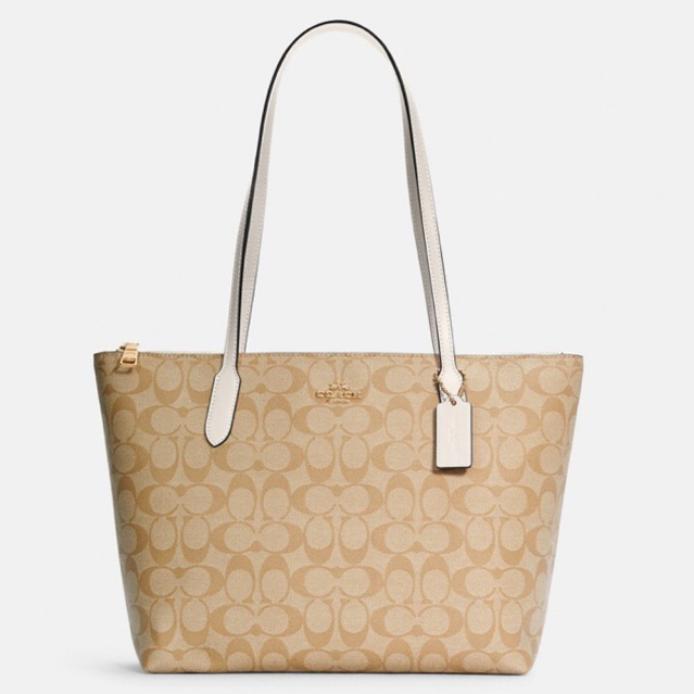 Coach Zip Top Tote In Signature Canvas Light Khaki Chalk
