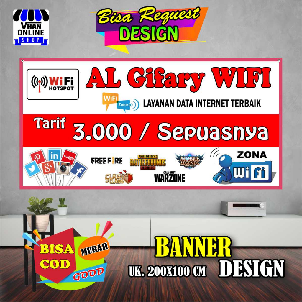 Spanduk Banner Jualan Voucher Wifi, Konter, Keren Murah