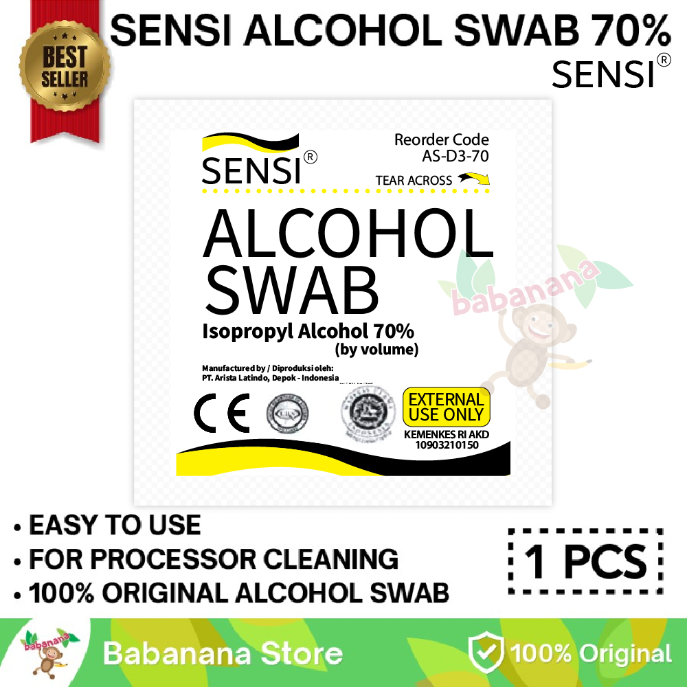 Alcohol swab sensi satuan eceran 70% pembersih prosesor luka dll