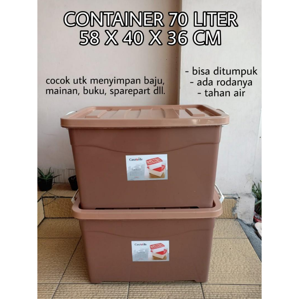 DM - Container Box Caravelle CB 70 Liter Bahan Plastik + Roda Color Warna | Kontainer Kontener Contener Box Penyimpanan Serbaguna Plastik dan Roda Putar Aktif Ukuran 608x418x350 mm