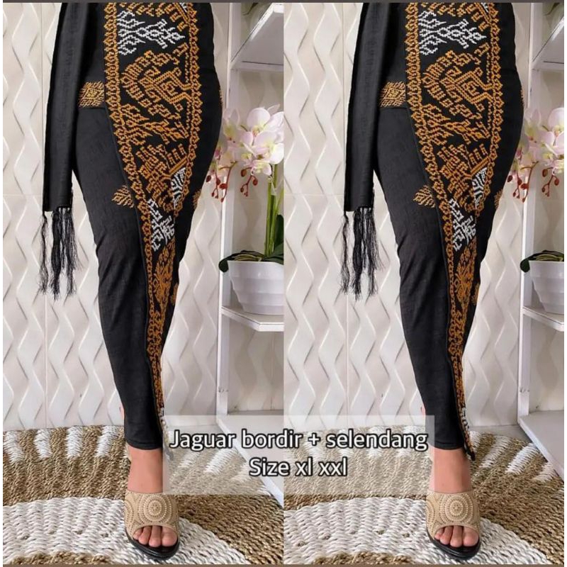 Kamen jaguar bordir free slendang | kamen songket bordir denim include slendang