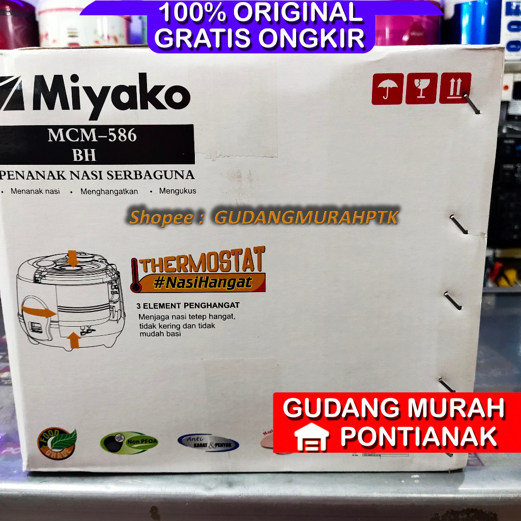 Ricecooker Miyako PREMIUM BERLIAN HITAM ANTI LENGKET NANOAL KUALITAS ATAS Tombol Buka Otomatis 1,8 Liter 1.8L Panci Tahan Gores Tebal dan Berat MCM586 586 BH