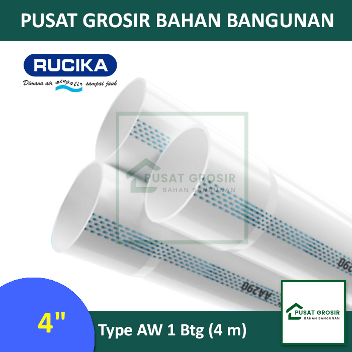 Pipa PVC 4" AW Rucika Standard Pipa Wavin 4Inch AW Per Batang (4m)