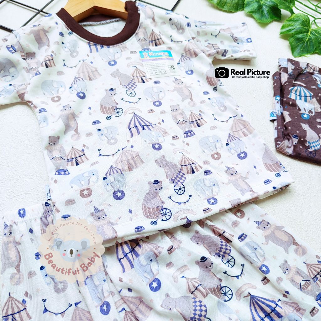 Baby.ou - PREMIUM Setelan Baju Bayi Piyama Bayi Lengan Pendek Celana Pendek Motif Circus / Baju Harian Bayi / Setelan Baju Bayi Pendek