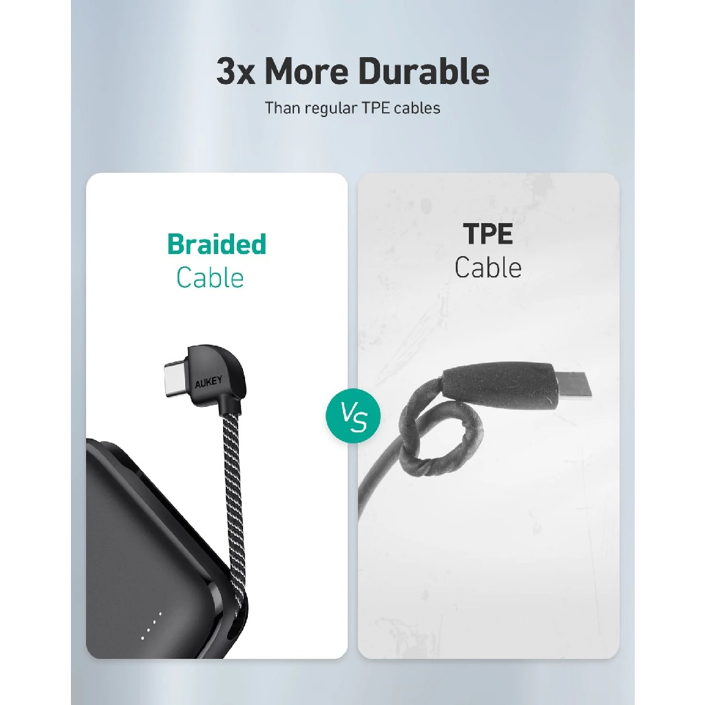 AUKEY PB-N73C BASIX SLING 10000 - Powerbank 10000mAh Built-in Cable - Garansi Distributor Resmi 24 Bulan