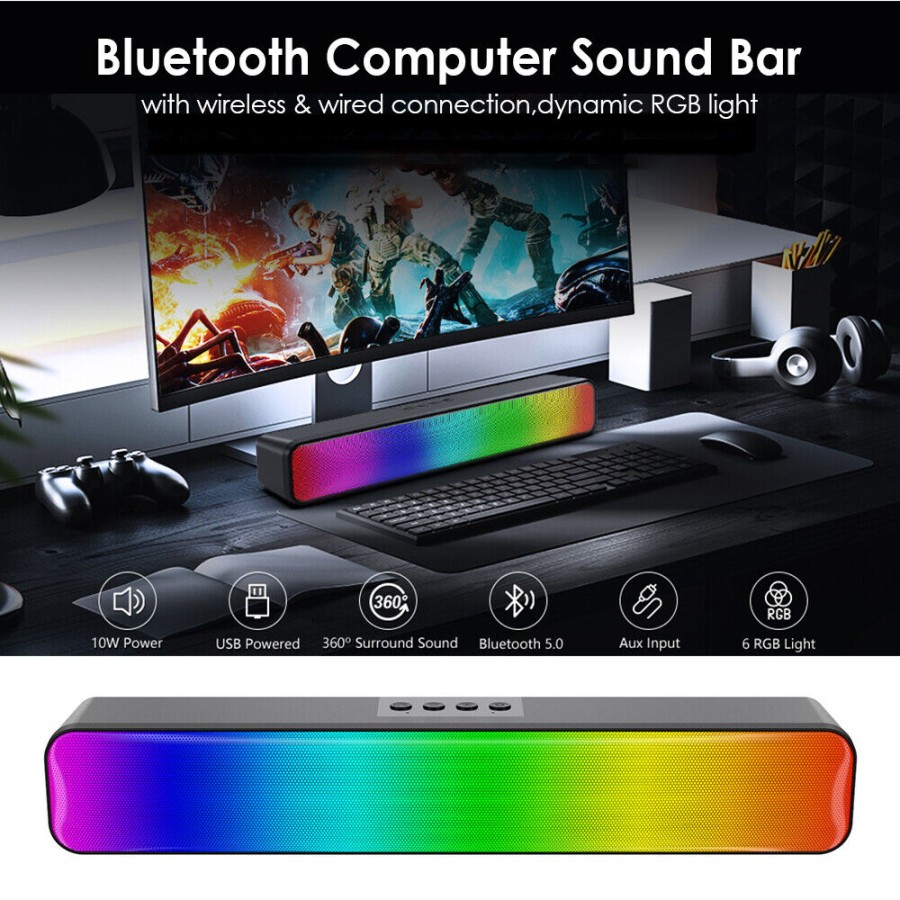 Speaker Soundbar TV Computer RGB Lightning 2.0 M8 Bluetooth Portable