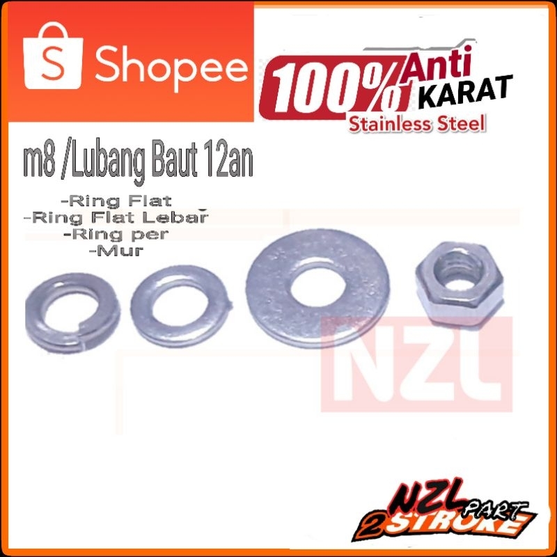 Baut ring flat per mur L stainless stainlis m8 12an bak block frame rangka arm shock mesin rx king f