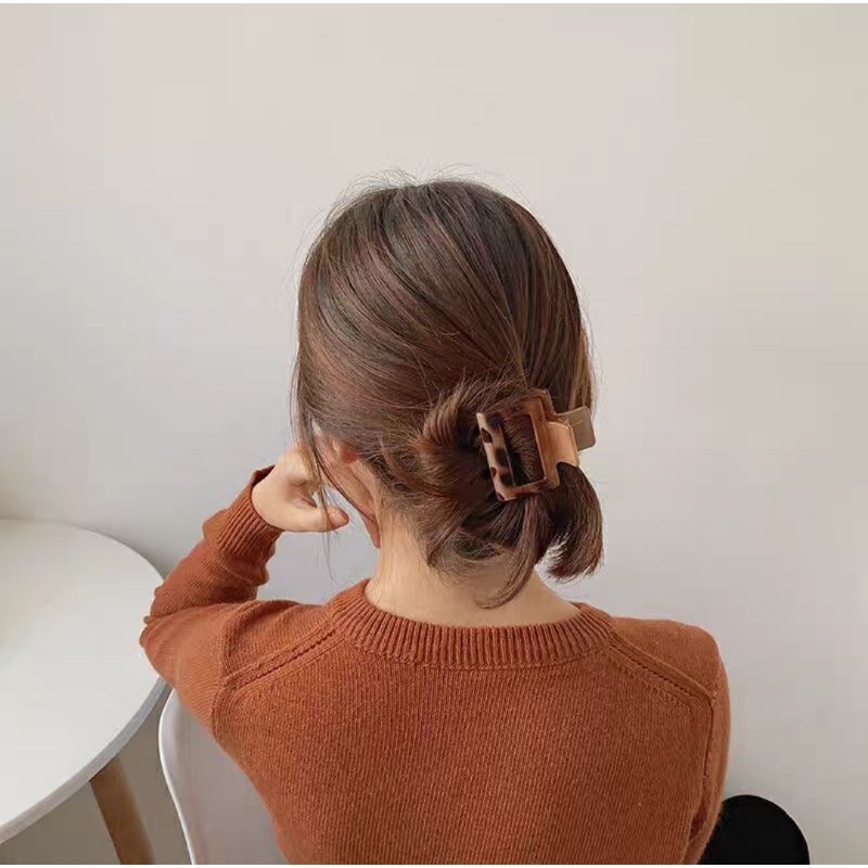Jepit Rambut Salon Transparan Model Kotak Bolong Ukuran 5cm Matte Glossy dengan Handle Jedai Transparan Motif Macan Square Hair Claw Clips