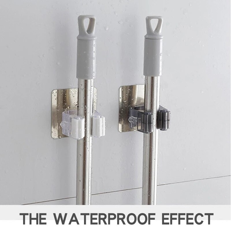 Gantungan Dinding Tempel Waterproof Adhesive Mop Holder Double Slot - AK20 - White