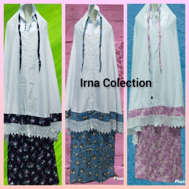 Mukena santriwati dewasa katun jepang kombinasi putih renda love