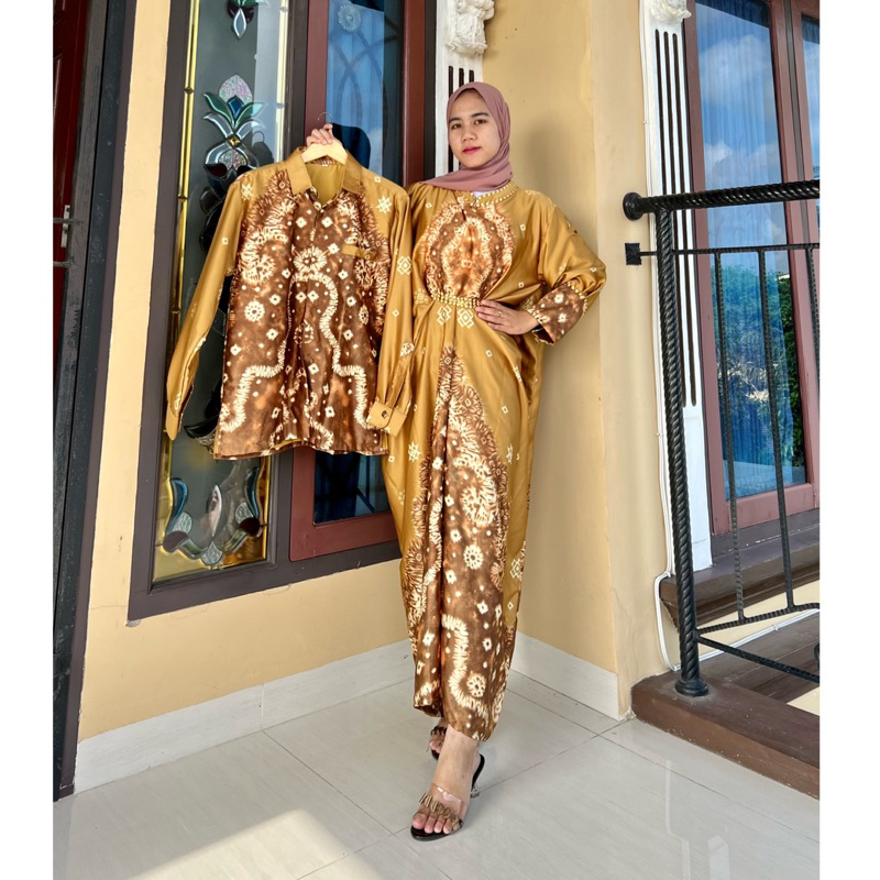 couple gamis kaftan jumputan palembang printing