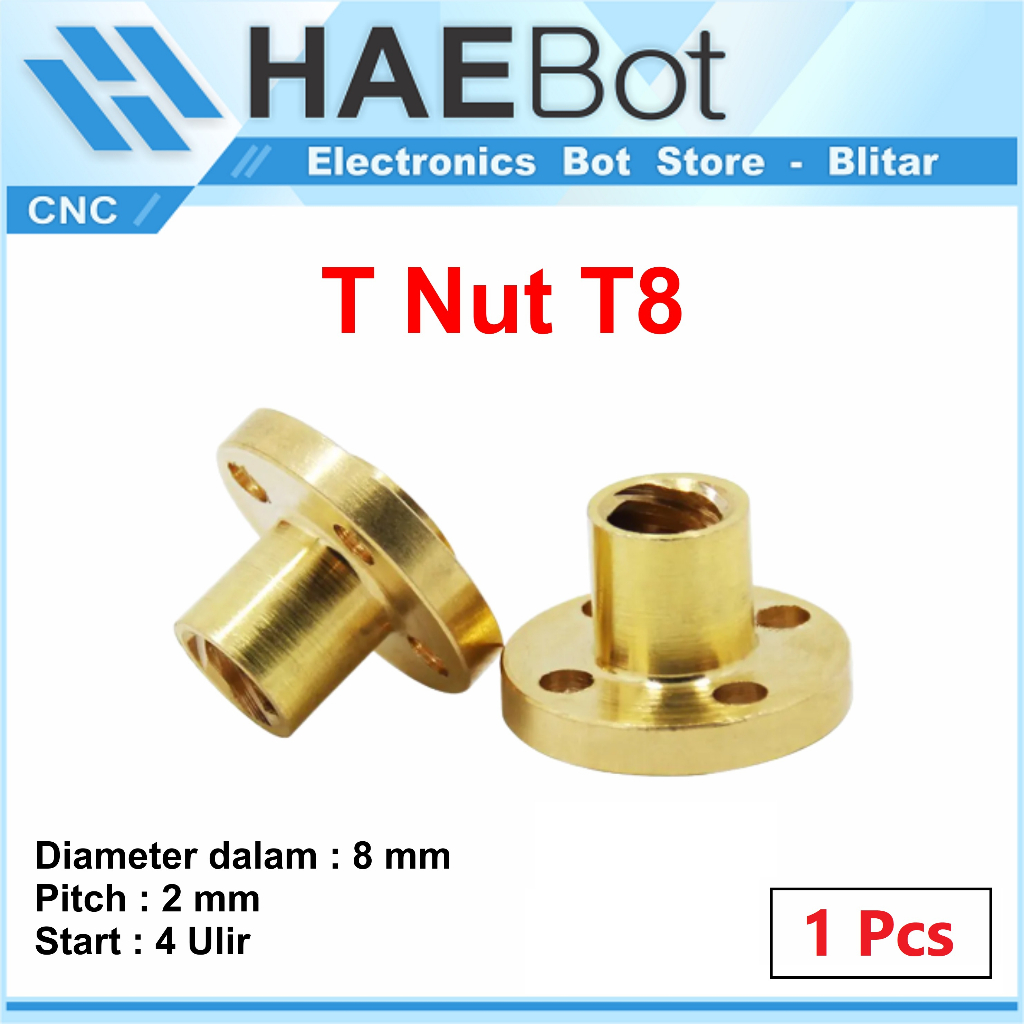 [HAEBOT] T Nut T8 Lead Screw LeadScrew Pitch 2 mm Lead 8 mm CNC 3D Printer Trapezoidal Loaded Nut Ulir Mekanik Brass Start 4 Mur Screw Mechanical Part