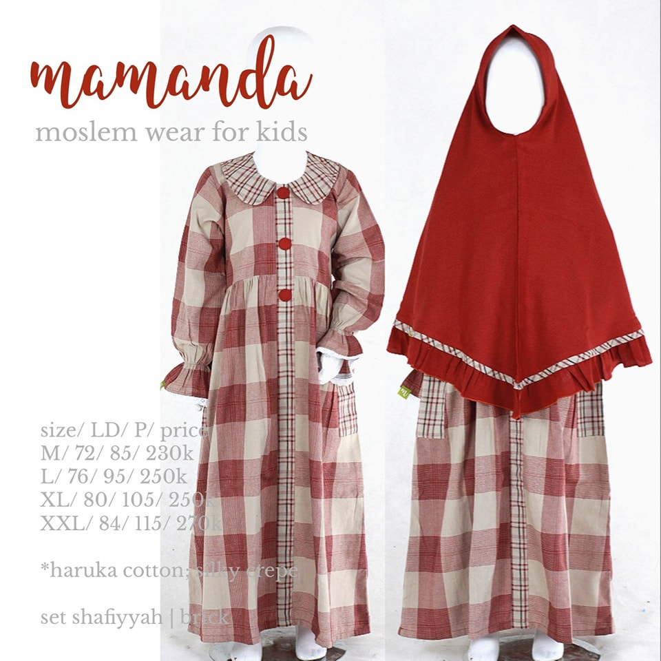 (4-12 th) M261G Gamis Anak Mamand Set Shafiyah Brick