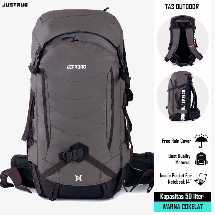 Justrue Keril 50 Liter Tas Gunung Carrier 50L Cokelat 503