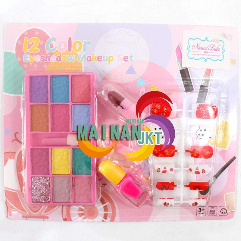 MAINANKEI MAINAN ANAK 12 COLOR EYESHADOW MAKEUP SET 9841 LENFKAP DENGAN KUKU HIAS JEPIT RAMBUT