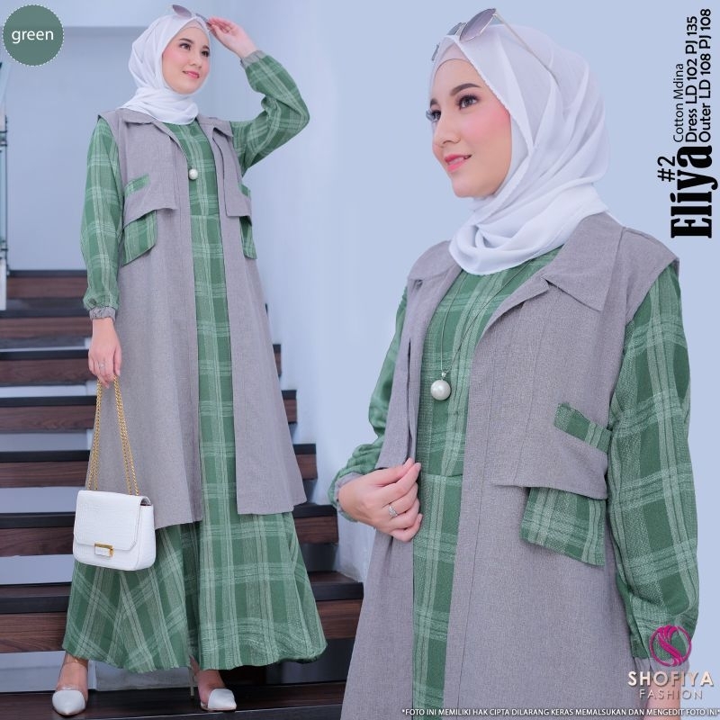 baju gamis setelan lebaran eliya dress set inner outer