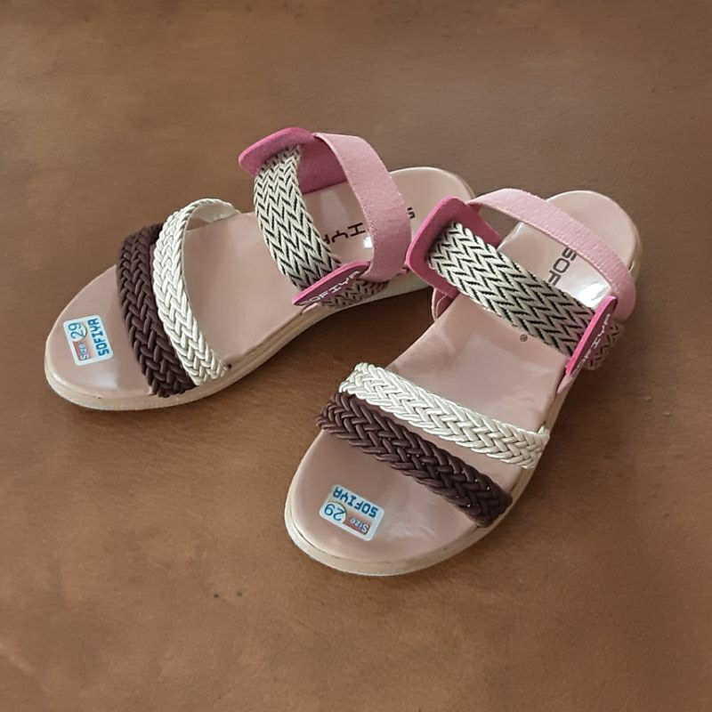 Sandal anak perempuan slop tali | sandal anak cewek rajut karet belakang