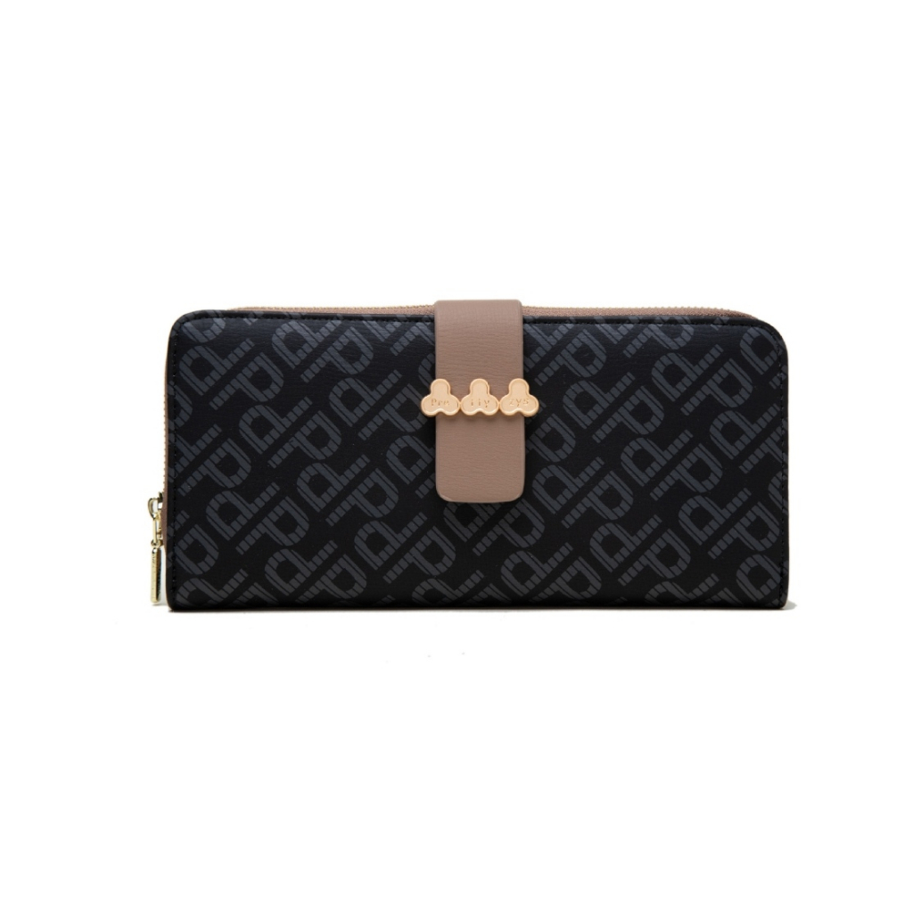 DOMPET LIPAT PANJANG WANITA KEKINIAN MURAH BRANDED PRETTYZYS ORIGINAL BESAR KULIT HITAM HALINA PREMIUM BATAM WA676B5 KOREA IMPORT SLOT KARTU UANG KOIN CEWEK FASHION SIMPLE RESLETING REMAJA LUCU