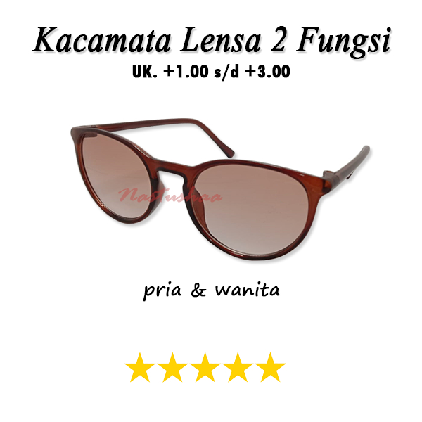 Kacamata Lensa 2 Fungsi (+) Baca dan Jalan Bingkai Warna Coklat Kacamata Double Lensa Gelap Coklat Plus  Uk. +1.00 s.d +3.00 Unisex FREECASE