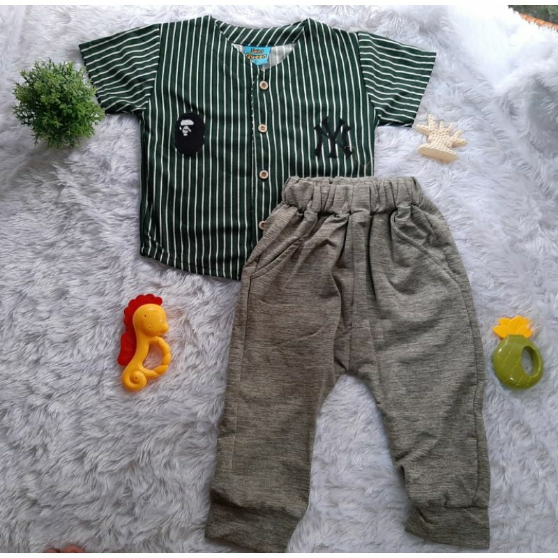 setelan baseball anak laki², Baju anak cowok motif NY, setelan anak keren Usia 2-3 tahun