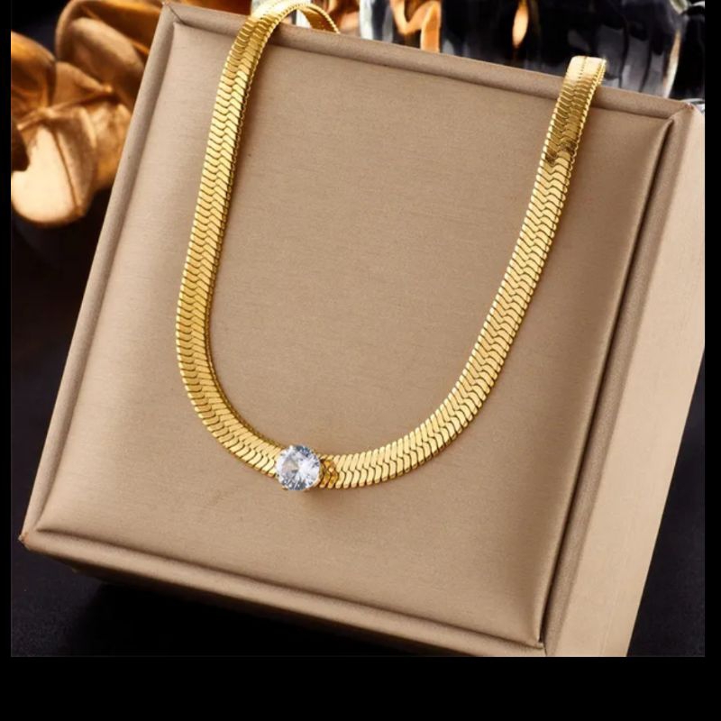 OLJ - Kalung Rantai Ular Titanium Lapis Emas