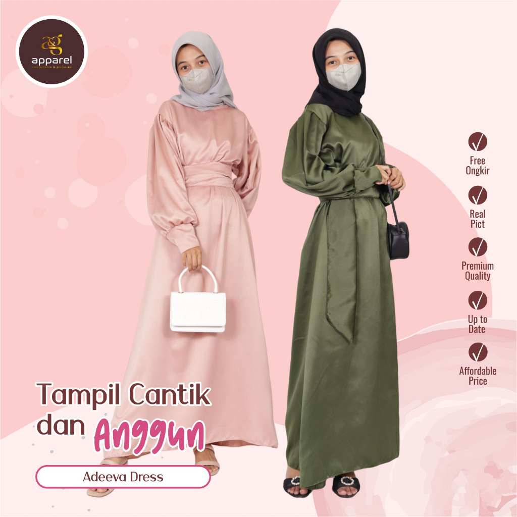 ADEEVA DRESS SATIN SILK DRESS WANITA TRENDY 100% REALPICT