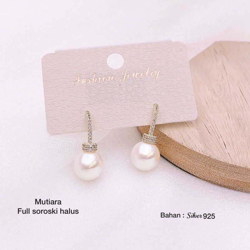 Anting Silver925 perak Anting zircon mata tanam Kilau mix mutiara mirip emas asli Premium Quality  Anti Karat Anti Alergi Earring a117