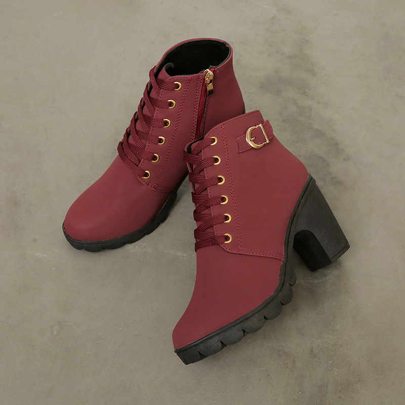 Korean Boots Laces Zipper Ankle Heels Wanita 5397 (36 - 40)