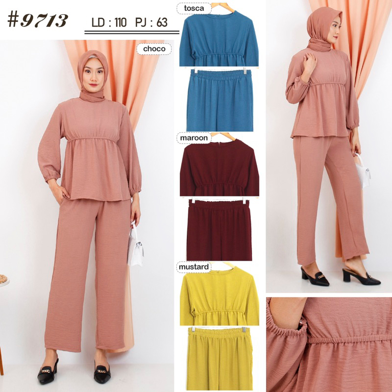KHUSUS GROSIR Setelan celana setcel wanita muslim bahan crinkle kode 9713 (70rb x4pcs=280rb)