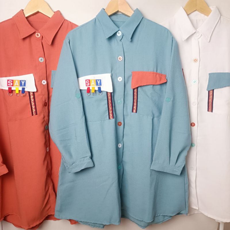 Tunik Kemeja Katun Linen Import - Tunik Hijau Tosca