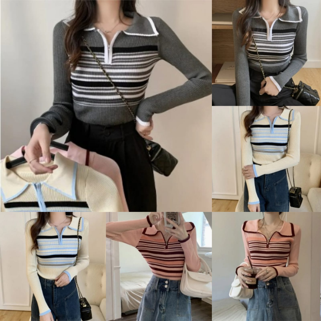 Atasan Rajut Import Premium Resleting Kerah Rajut Wanita Import