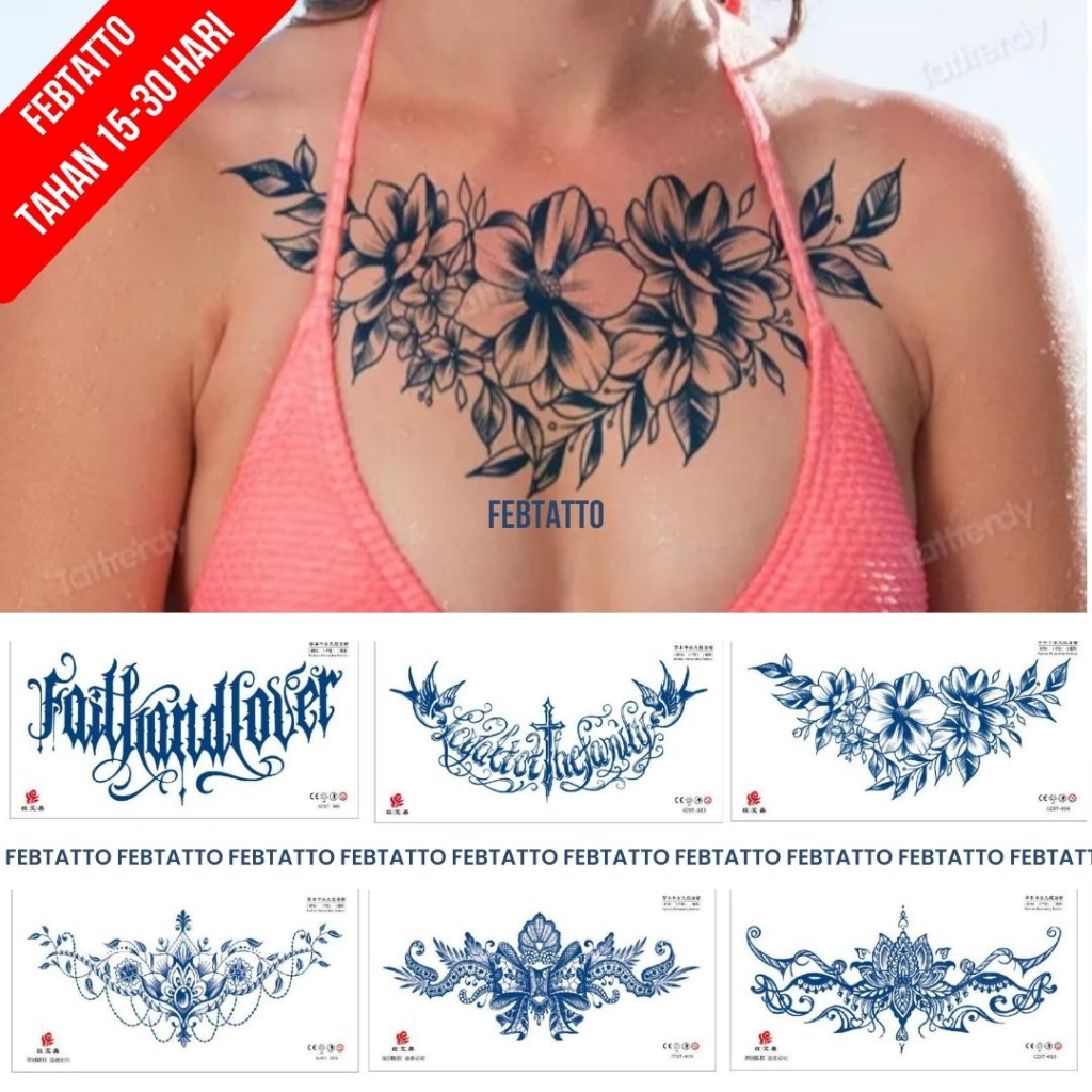 Tato Temporer Ukuran 28cm x 15cm Motif Bunga GZXT 004 Tato Lengan Tato Dada Tato Tangan Tato Kaki Ta