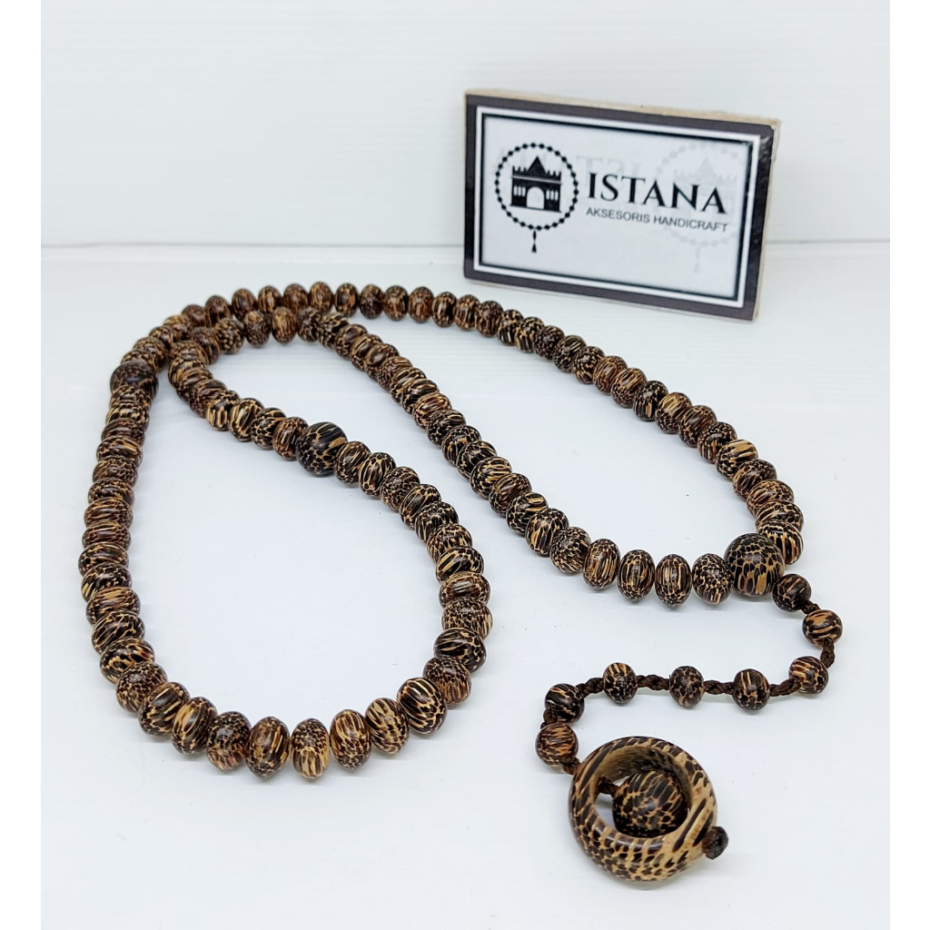 kalung tasbih kayu liwung hitam bandul cincin