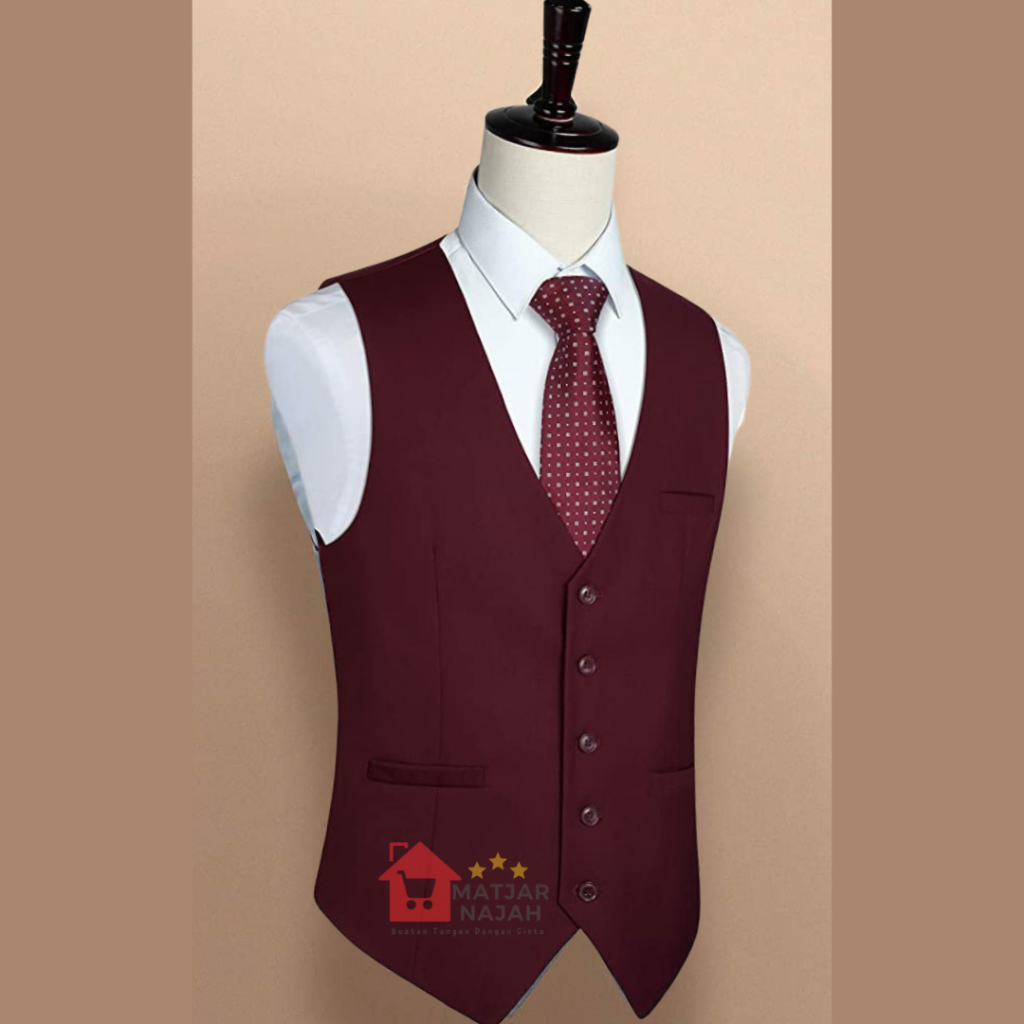 PREMIUM Rompi Formal Pria Matjar Najah > Vest Pria > Rompi Pria > Rompi Jas Pria Burgundy > Rompi