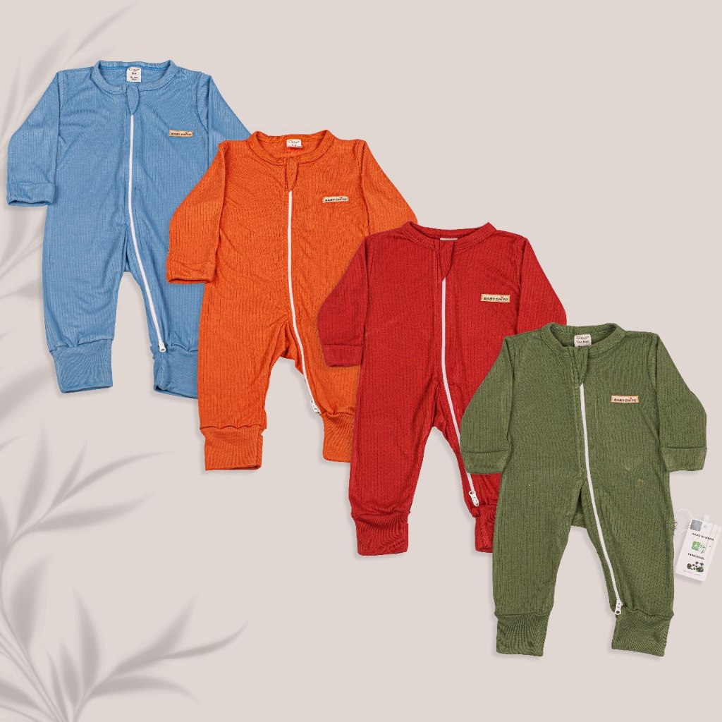 [TOMS] [0-3bln] CHIYO BABY (1pcs) Jumper Panjang Zipper Sleepsuit 2in1 BAMBOO FIBER