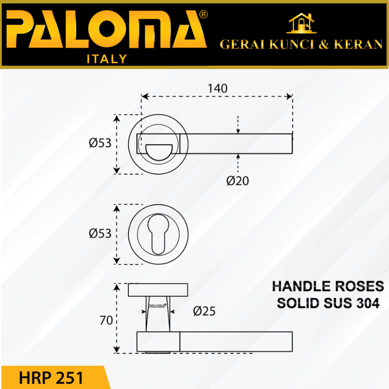 PALOMA HRP 251 Handle Pintu Roses Solid Stainless Lever Gagang Door